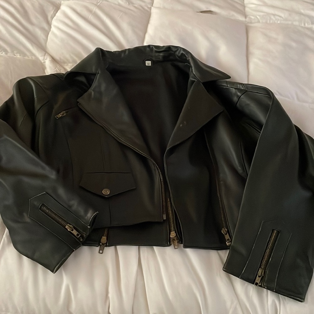 Black leather zipper coat 24 inches from pit to pit